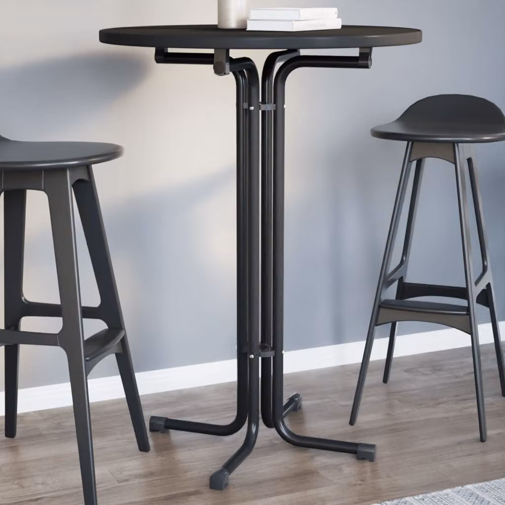 vidaXL Tavolo da Bar Industriale Nero con Piano in Legno e Struttura in Metallo Ø80 x H110 cm