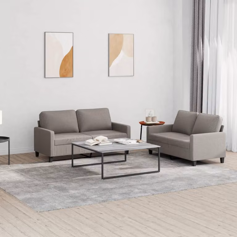 vidaXL Set di 2 Divani Moderni in Tessuto con Cuscini, Colore Grigio e Beige