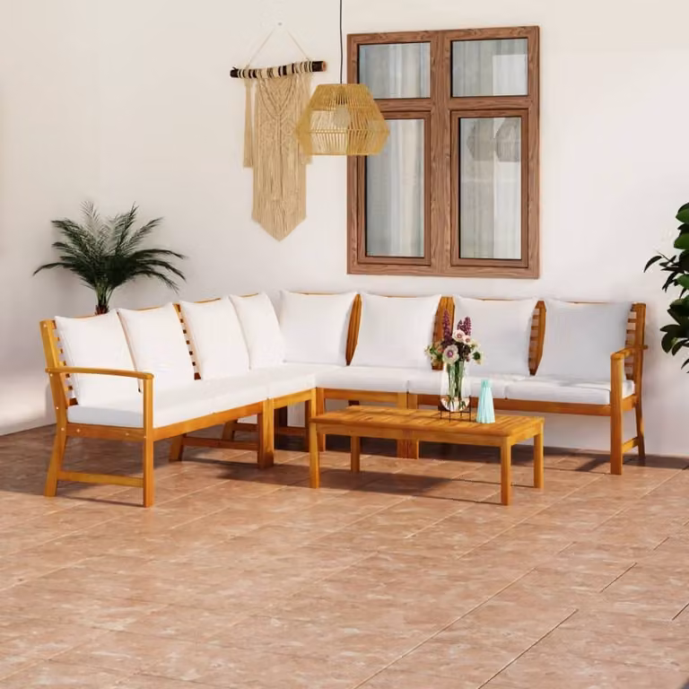 Maison Exclusive - Set da giardino da 6 pezzi con cuscini color crema, in legno massello di acacia