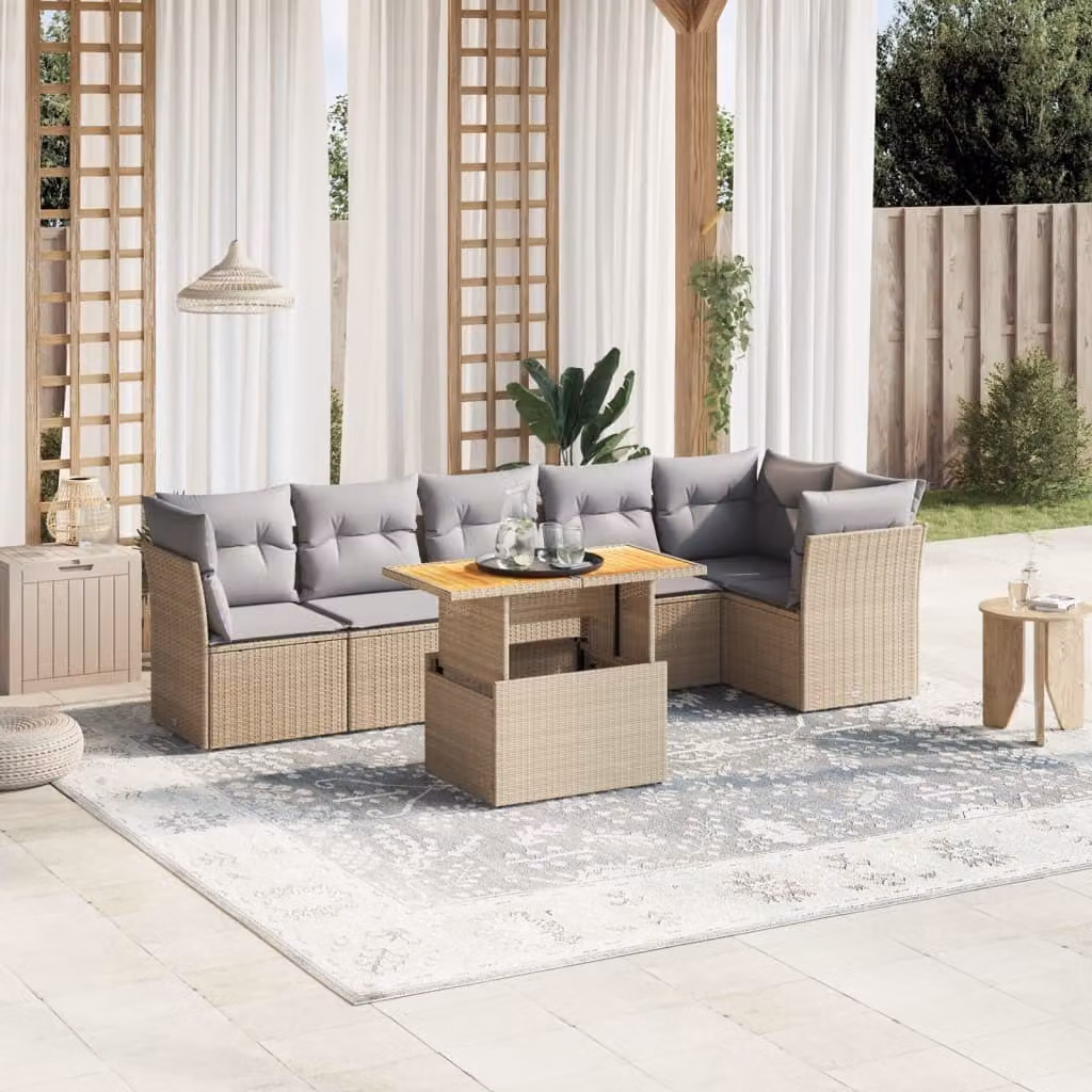 Maison Exclusive - Set Divani da Giardino 7 pz con Cuscini Beige in Polyrattan