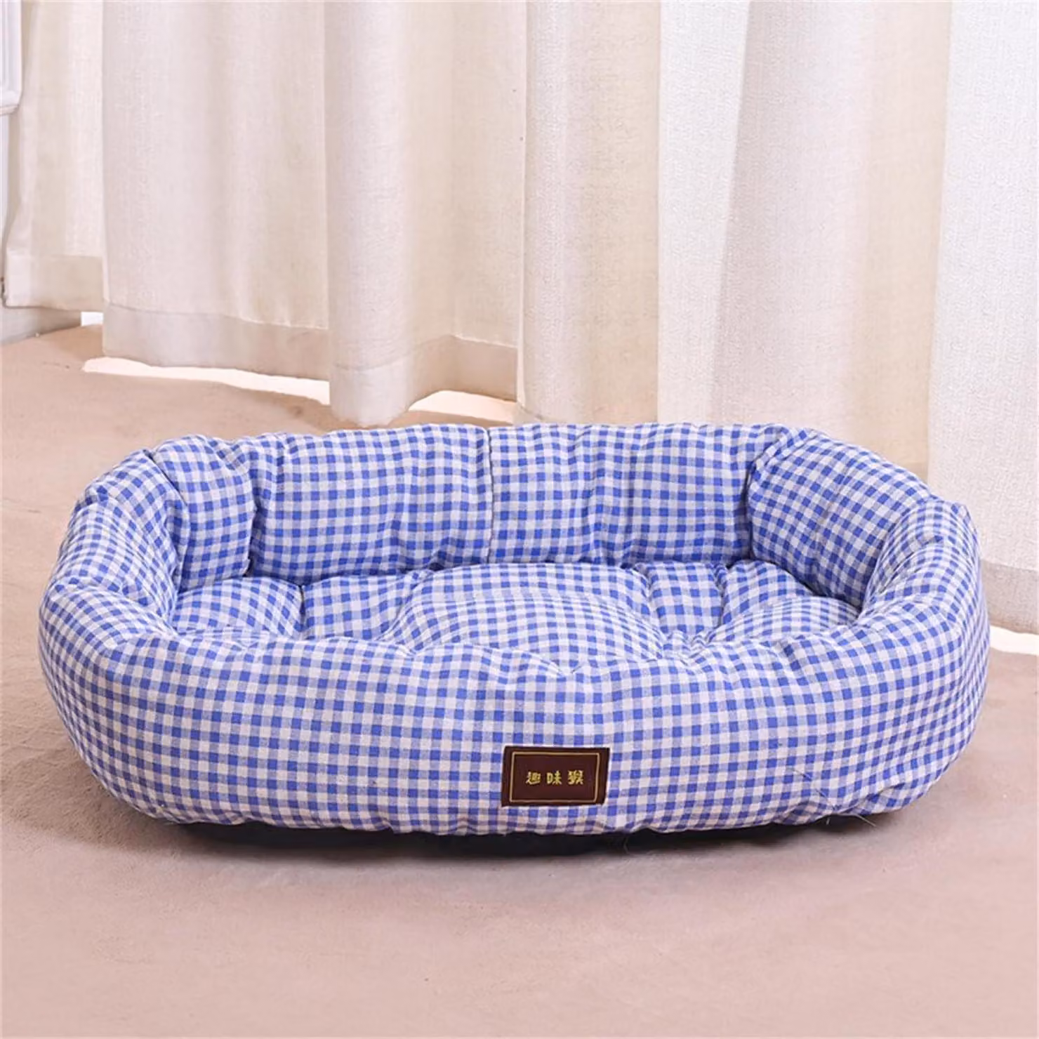 Cuccia per cani, motivo Karomuster, ortopedica, lavabile, blu, taglia XS