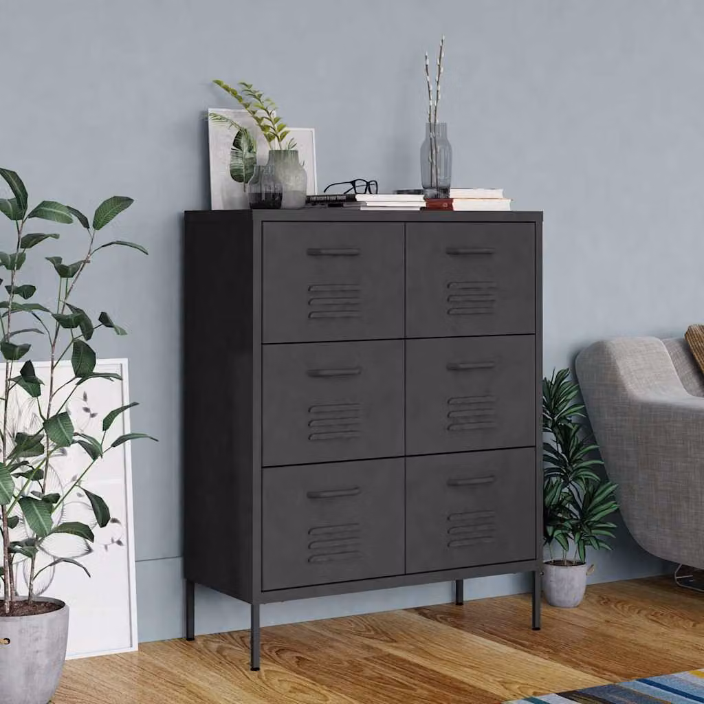 Cassettiera vidaXL in metallo antracite opaco L: 80 cm, P: 35 cm, H: 101,5 cm – 1