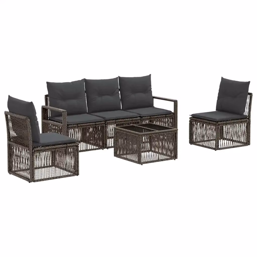 Set da giardino vidaXL composto da 6 pezzi in rattan e metallo con divano a 3 posti, tavolino da caffè e cuscini imbottiti, colore grigio – 2