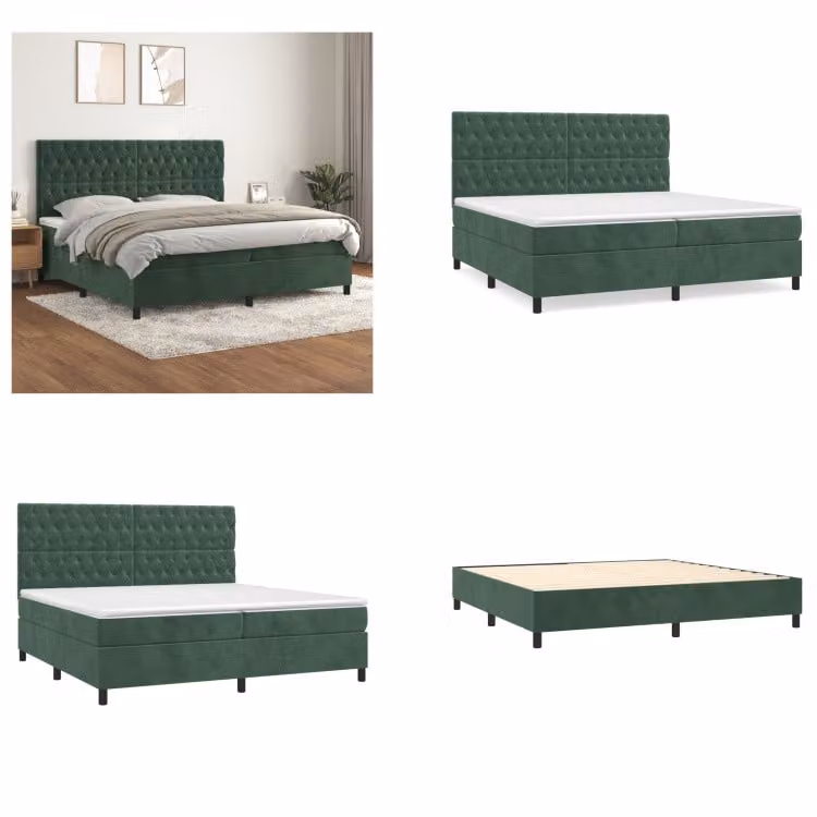 vidaXL Letto a molle con materasso verde scuro 200x200 cm in velluto - Letto a molle - Boxspringbetten - Bett - Schlafzimmermöbel