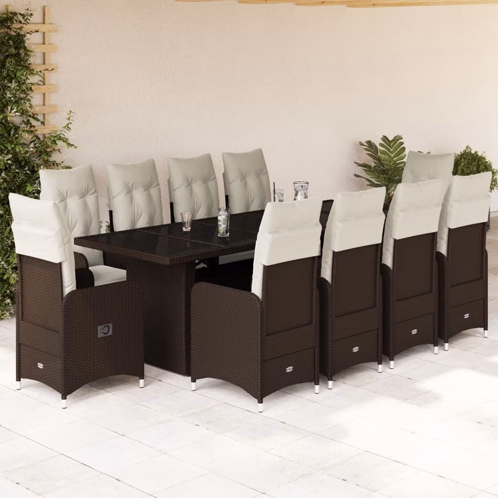 Maison Exclusive - Set Bistrò da Giardino 11 pz con Cuscini in Polyrattan Marrone