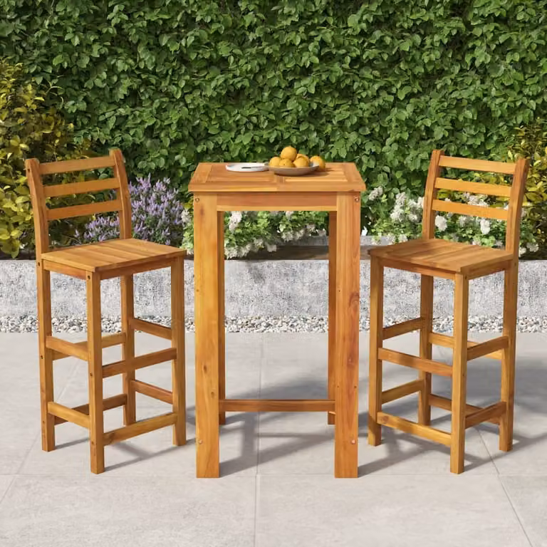 The Living Store Set bar da giardino 3 pezzi Set bar da giardino in legno massiccio di acacia
