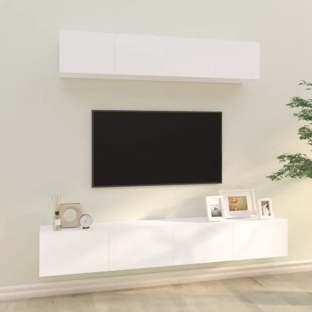 Set di mobili porta TV moderno vidaXL in legno multistrato bianco da 4 pezzi per soggiorno – 1