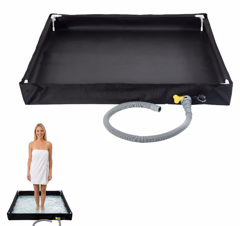 Doccia da campeggio 80 x 80 cm, con vasca doccia pieghevole e tubo di scarico, impermeabile, ideale per camper