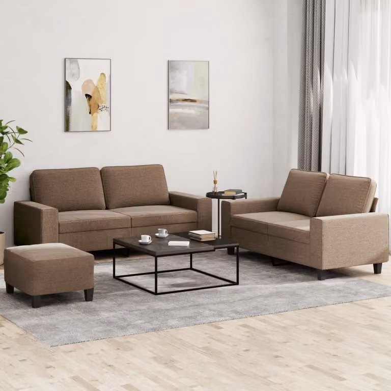 Maison Exclusive - Set divano 3 pezzi in tessuto marrone