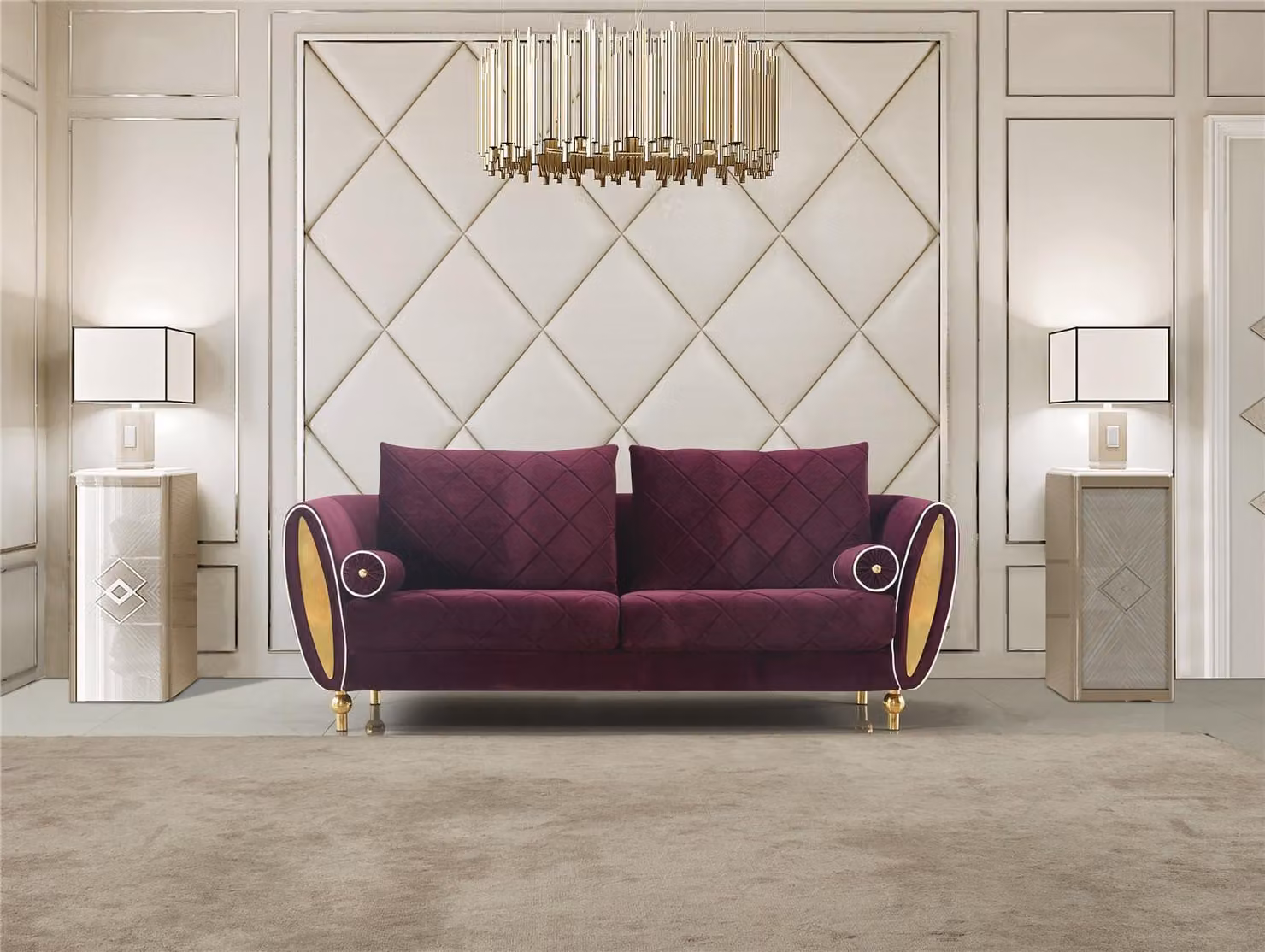 Sofa 3 Sitzer Sofas Couch Polster Garnitur Metall Design Moderne Couchen Samt