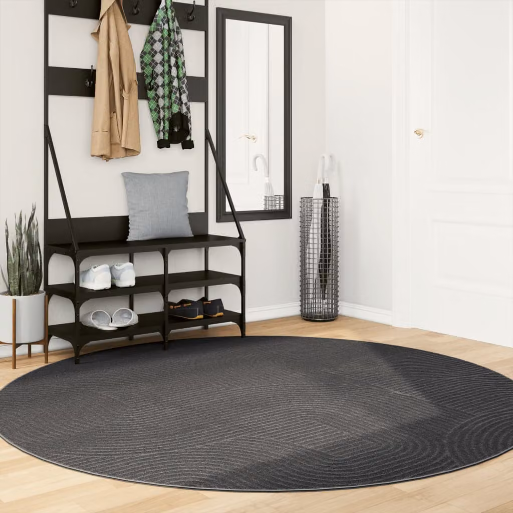 Tappeto rotondo vidaXL IZA in poliestere con design scandinavo geometrico, grigio antracite, Ø 200 cm