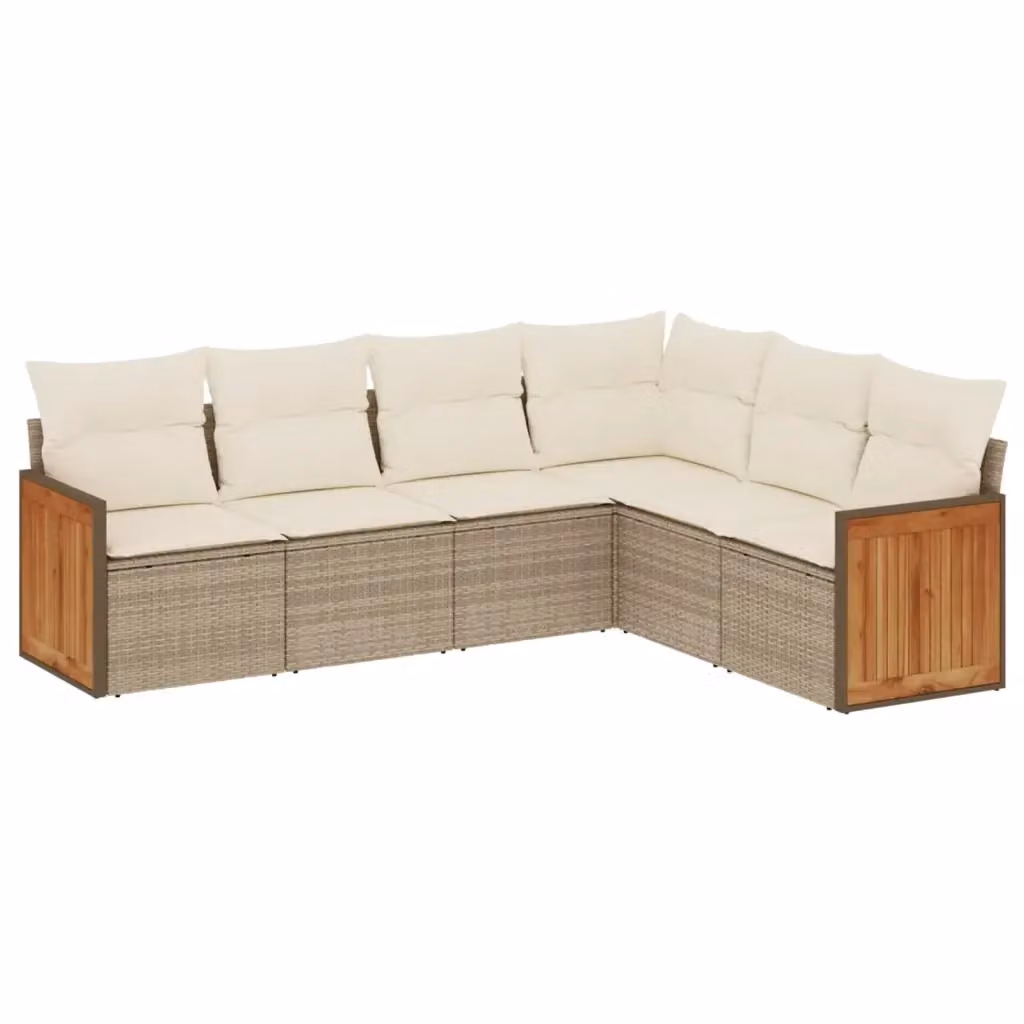 vidaXL Set Divano da Giardino a L 6 pz in Polyrattan con Cuscini Beige e Struttura in Legno di Acacia – 2