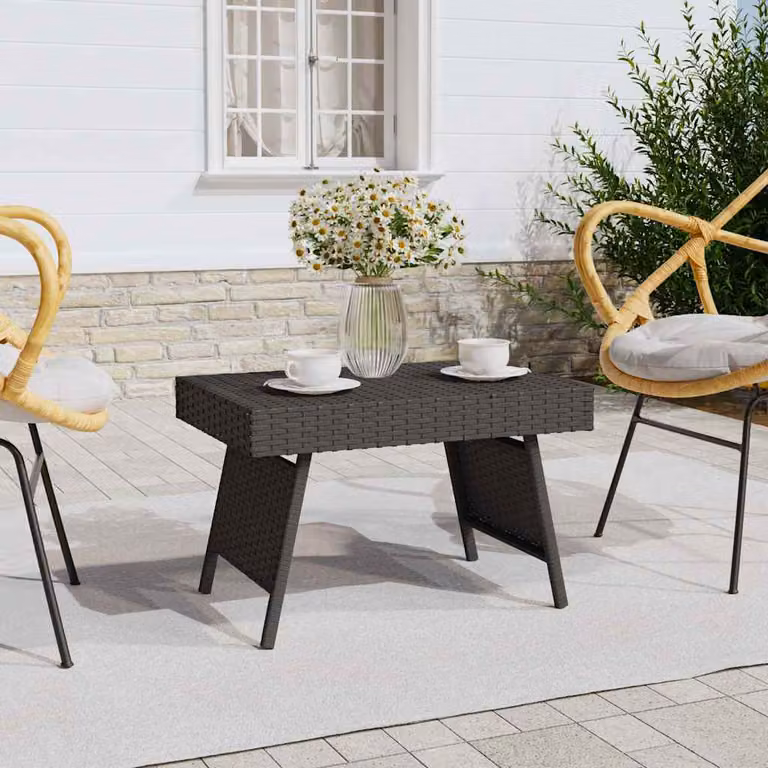 vidaXL Tavolino Pieghevole Moderno in Polyrattan Nero L: 60 cm, P: 40 cm, H: 38 cm