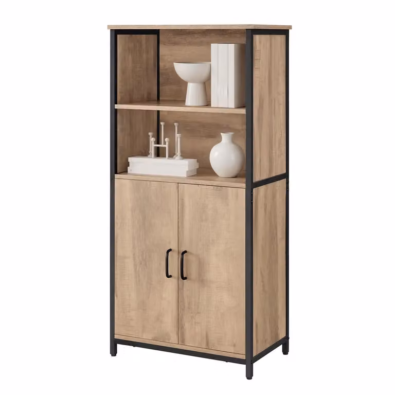 Mobiletto, Credenza, Libreria, 2 Ripiani Aperti e Scomparto con Ripiano Interno Regolabile
