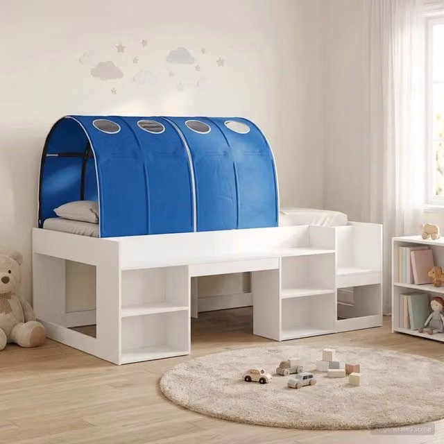 Letto con Tunnel 3 pz Bianco e Blu Legno ingegnerizzato 3423583