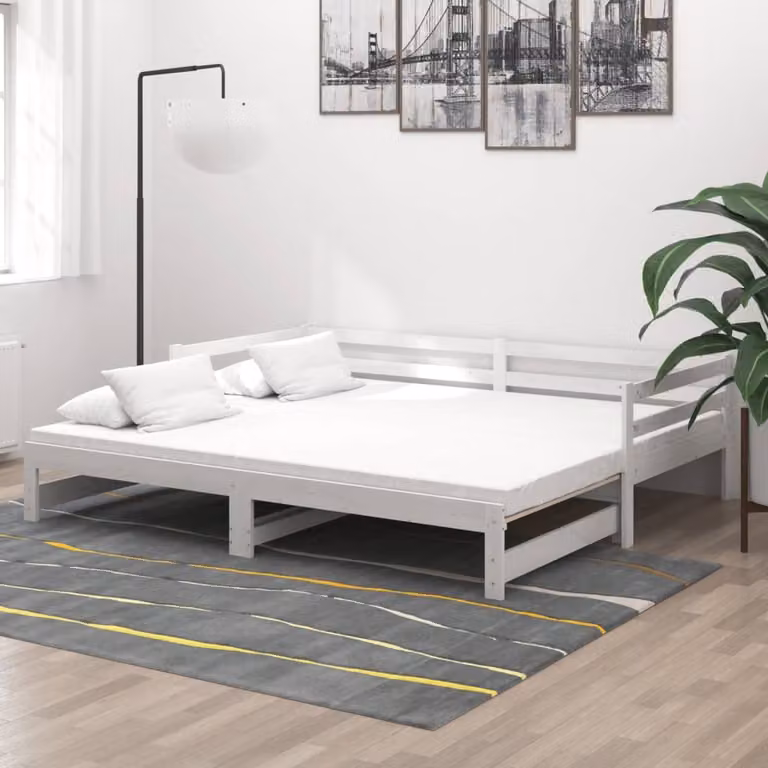The Living Store Letto da giorno allungabile 2x(90x200) cm in legno di pino massiccio bianco