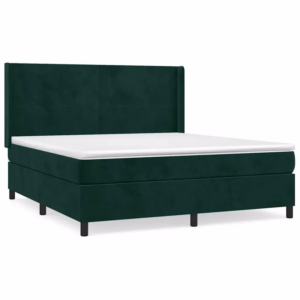 Letto Ibrido vidaXL con Giroletto a Molle e Materasso in Velluto Verde Scuro e Bianco L/P/H: 160 x 200 x 128 cm – 2