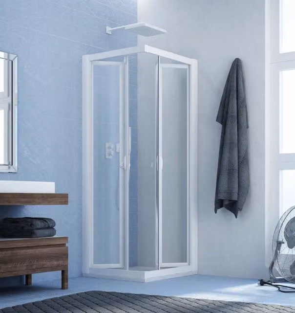 Cabina Doccia ad Angolo con Doppia Apertura Soffietto Interna Acrilico 2.2mm Telaio PVC Bianco - Misura: 75 x 75 x h185