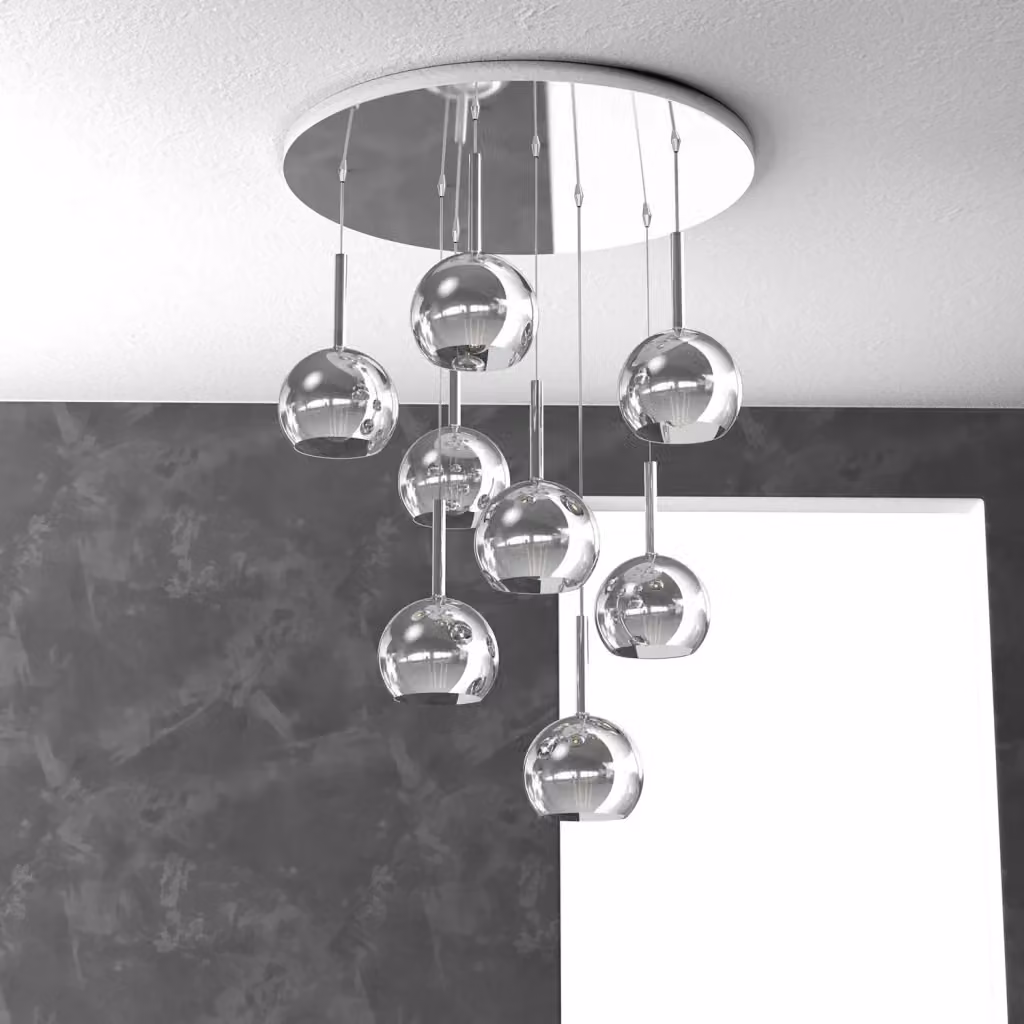 Lampadario Sospeso Contemporaneo Top Light in Metallo Cromo e Vetro Trasparente con 8 Luci E27 – 2