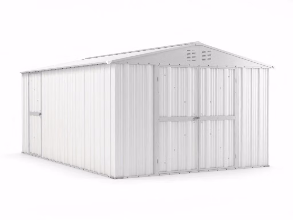 Capanno box attrezzi NOTEK in lamiera zincata per esterno, Bianco, L: 327 cm, P: 459 cm, H: 215 cm – 2