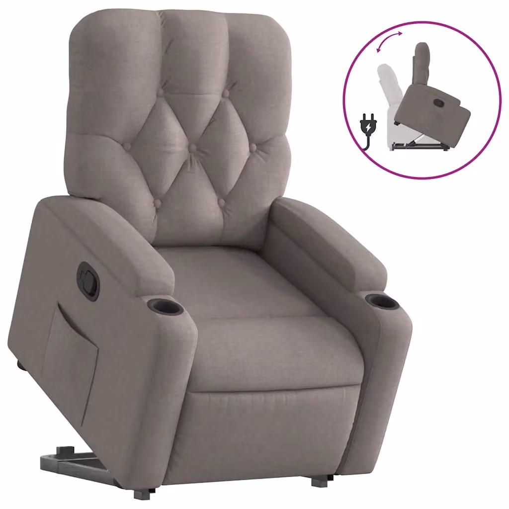 vidaXL Poltrona Alzapersona Reclinabile con Assistenza Elettrica in Tessuto Beige o Grigio – 2