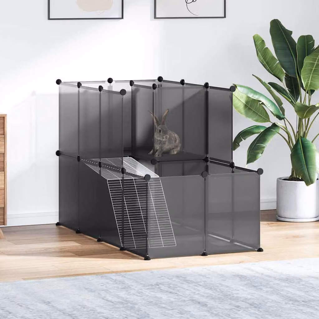 vidaXL Gabbia per Piccoli Animali Nera L: 142 cm, P: 74 cm, H: 93 cm in Plastica e Acciaio