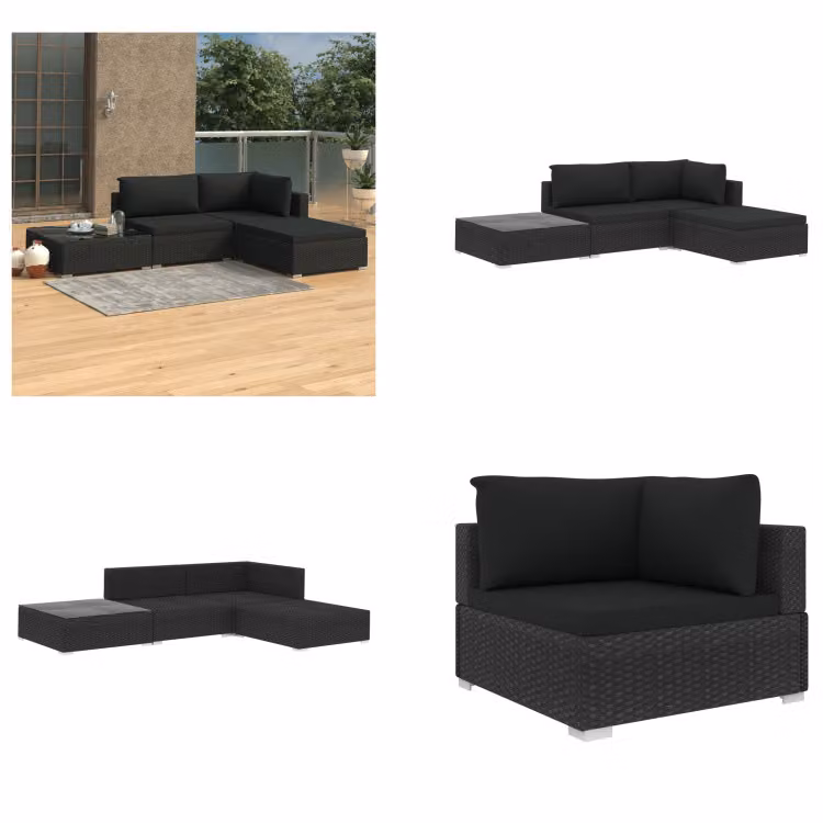 vidaXL Set salotto da giardino 4 pezzi con cuscini in poly rattan nero - Set salotto da giardino - Set salotto da giardino - Divano da giardino - Divani da giardino