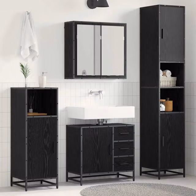 Set di mobili per il bagno 3 pz Rovere Nero 3402535