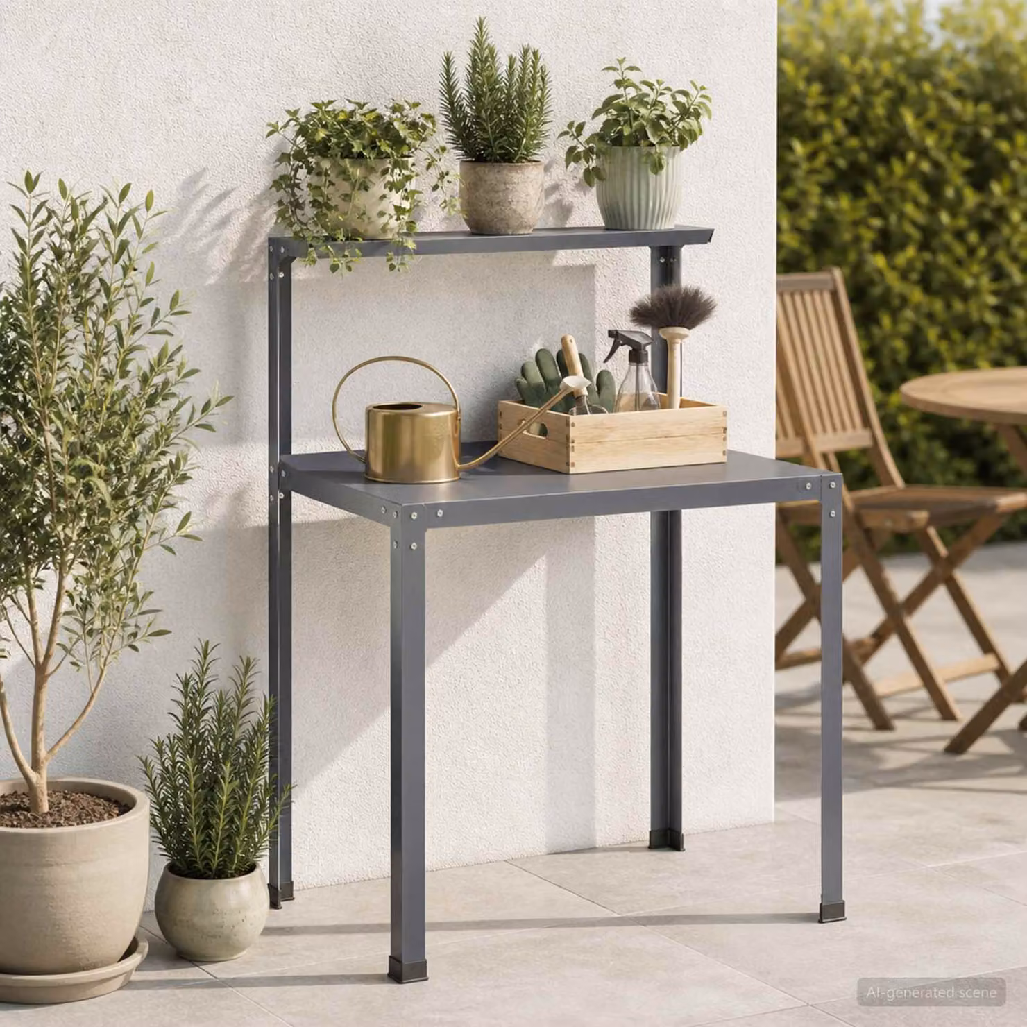 vidaXL Tavolo da rinvaso moderno in metallo antracite, L/P/H: 60 x 50 x 104 cm