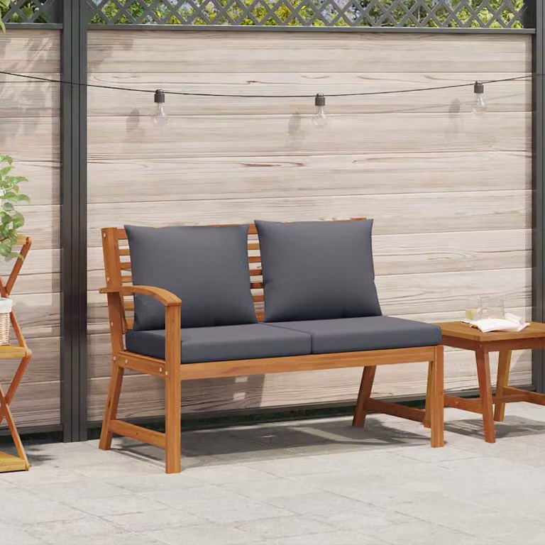vidaXL Panca da Giardino 114,5cm con Cuscino Grigio Massello di Acacia