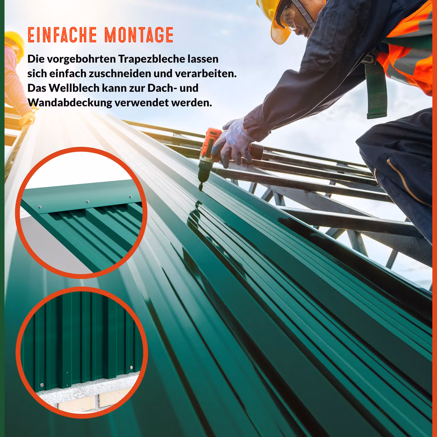 Set di 24 lamiere trapezoidali GARDEBRUK in acciaio zincato verdi, L: 129 cm, P: 46 cm, copertura 14 m² – 3