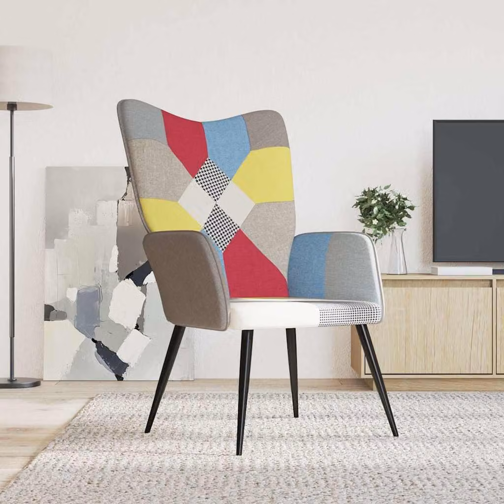 vidaXL Poltrona Relax Recliner in Tessuto Patchwork Multicolore con Struttura in Metallo e Imbottitura in Schiuma H 96,5 x L 70,0 x P 40,5 cm