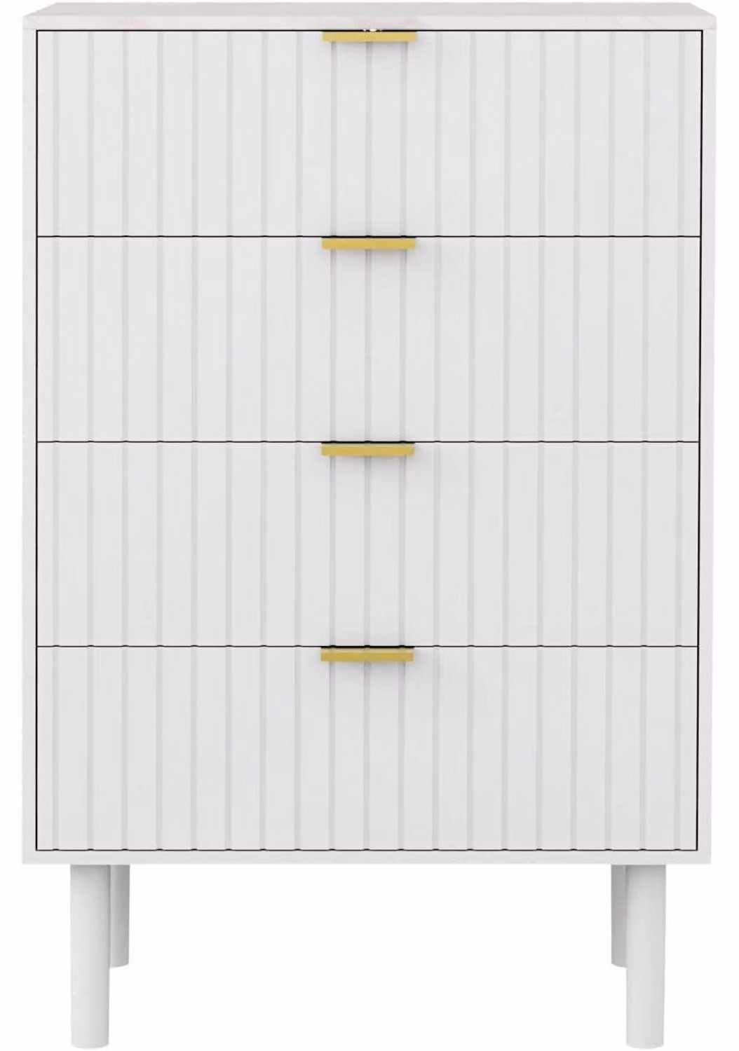 Comodino con 4 cassetti, colore bianco, dimensioni 60x34x94 cm, con piano effetto marmo