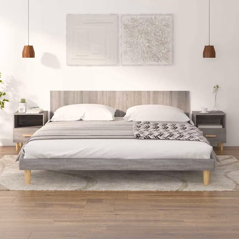 Set di 2 comodini vidaXL in stile scandinavo, colore grigio sonoma, L 40 cm x P 35 cm x H 47 cm