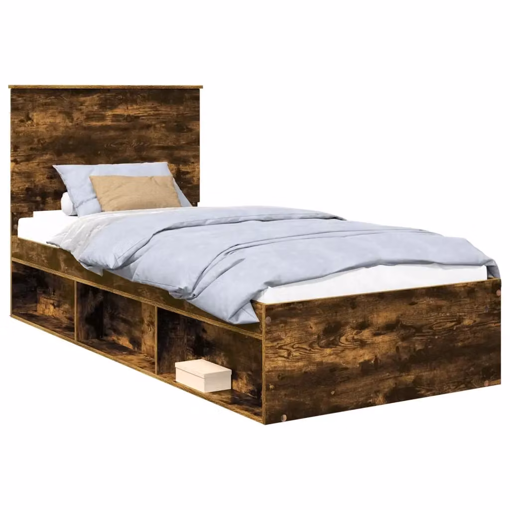 Giroletto in pino massello color rovere fumé con doghe in legno per letto 90 x 190 cm – 2