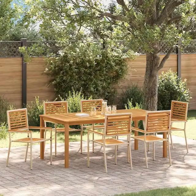 Set da Pranzo per Giardino 7 pz Beige Legno di Acacia Massello 3365525