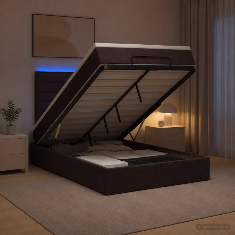 Letto Ottomano con Materasso e Illuminazione LED vidaXL, Marrone e Bianco, L/P/H: 120 x 200 x 88 cm