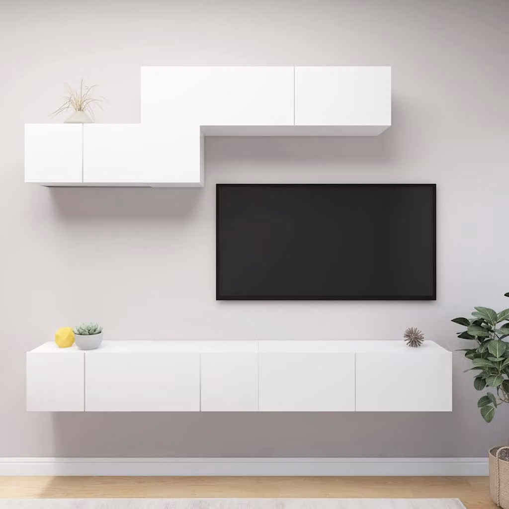 Set di mobili porta TV moderno vidaXL in 6 pezzi bianco in legno e MDF per il tuo soggiorno