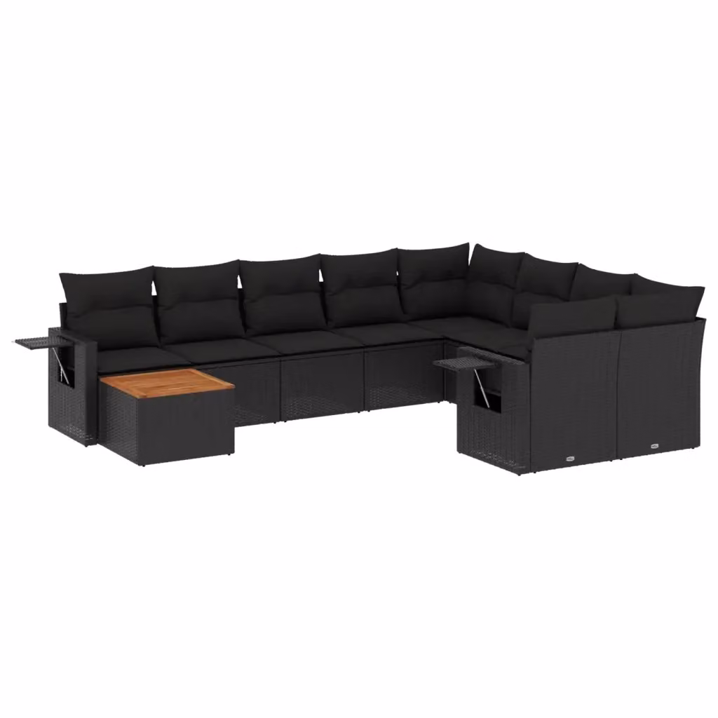 vidaXL Set Divani da Giardino a Forma di U in Polyrattan Nero con Cuscini e Tavolino da Esterno – 2