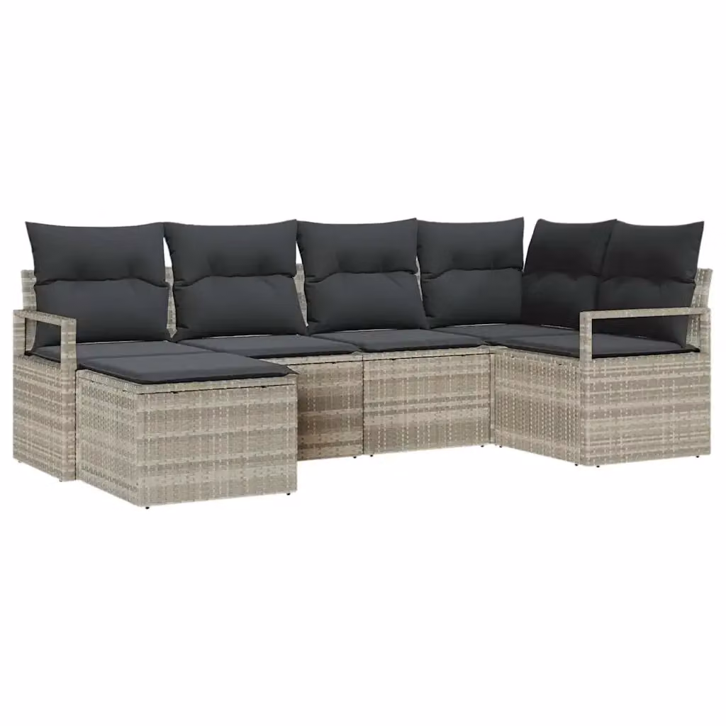 Set di divani da giardino vidaXL in rattan grigio con cuscini imbottiti e pouf incluso – 2