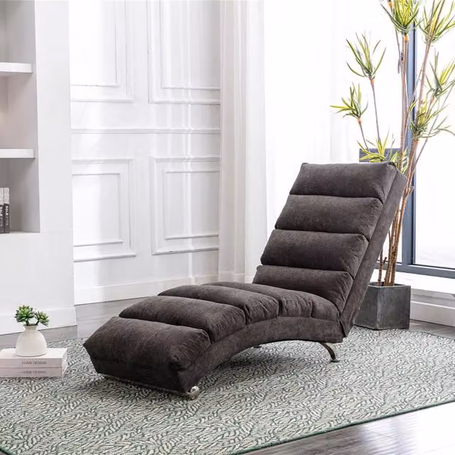 Poltrona chaise longue massaggiante OKWISH con vibrazione delicata, schienale ergonomico e tasca laterale, rivestimento in tessuto grigio antracite, L/P/H: 148 x 84 x 55 cm