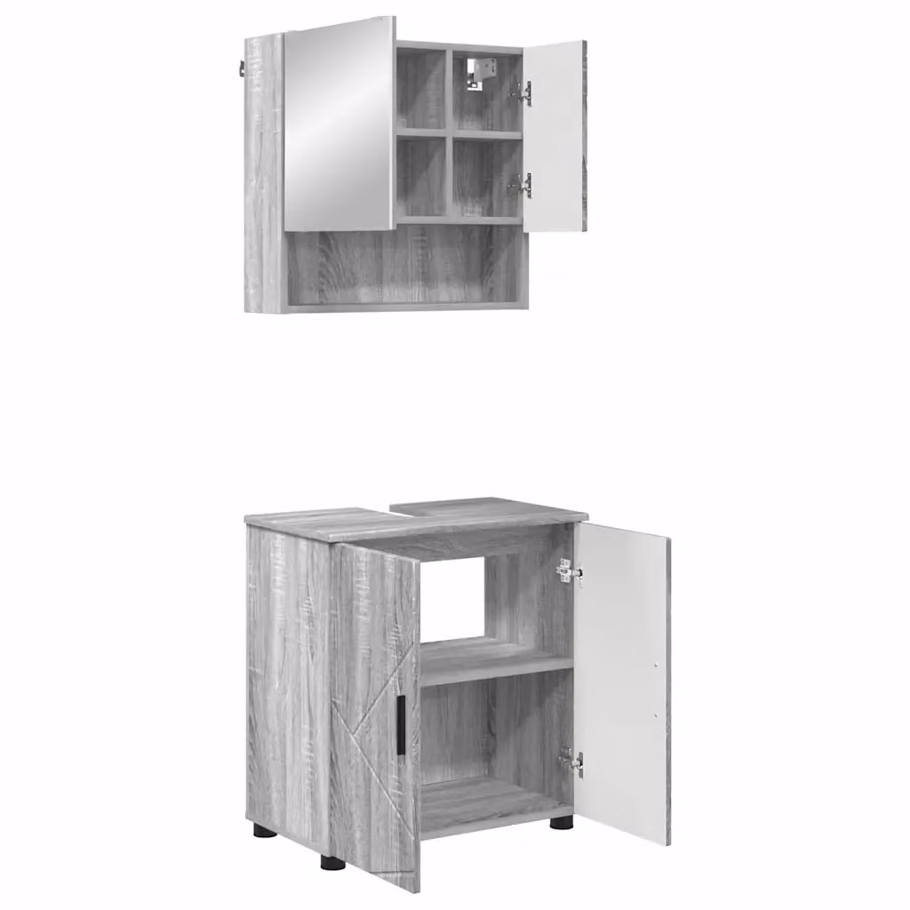 Set di mobili per il bagno vidaXL composto da mobile lavabo e armadietto con specchio, Grigio, L/P/H: 61 x 35 x 64 cm – 2