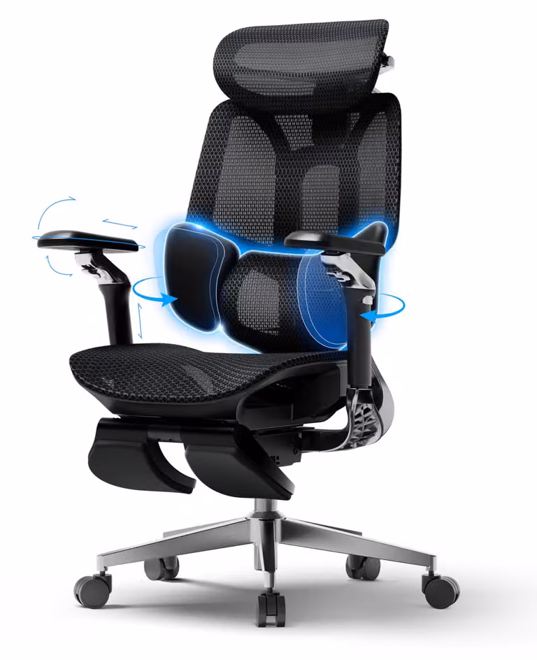 Sedia da ufficio ergonomica, colore nero, con poggiapiedi, realizzata in materiale a rete, con struttura in alluminio, ideale per l'ufficio, sedia da lavoro confortevole