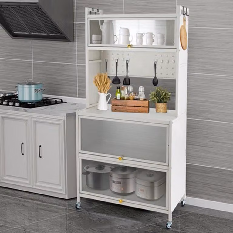 Tavolo da cucina a 5 ripiani - 80 cm di larghezza - Ante antipolvere - Mobile contenitore multifunzionale