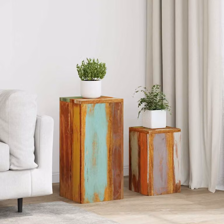 vidaXL Supporti per Piante in Legno Massello di Recupero, Set da 2 Pezzi, Marrone, H: 59,0 cm, L: 28,0 cm, P: 28,0 cm