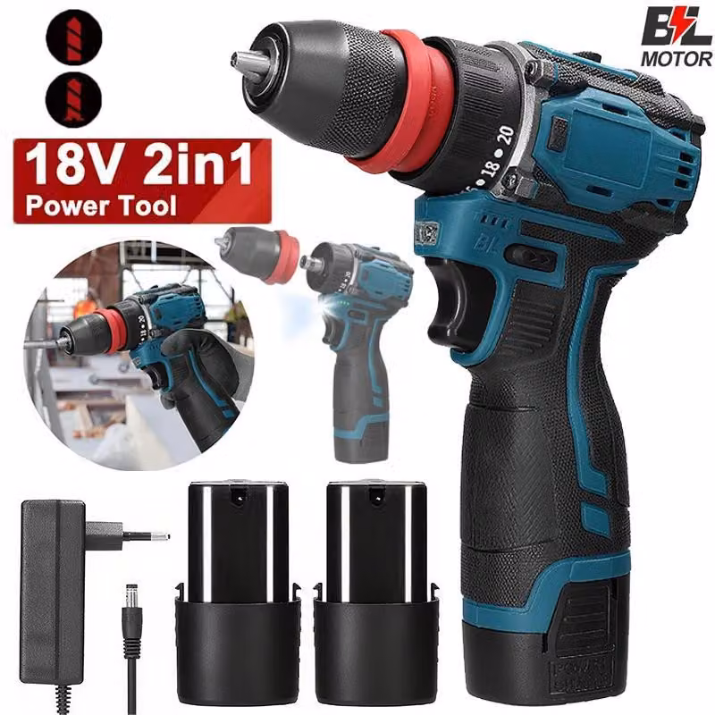 Trapano avvitatore a batteria – Trapano avvitatore a batteria senza spazzole – Coppia di serraggio di 45 Nm – Velocità variabile – Batteria al litio inclusa – Utensile portatile