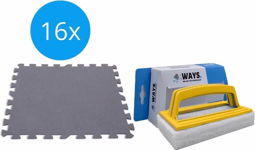 Intex - Confezione economica - Piastrelle per piscina Grijs - 2 confezioni da 8 piastrelle - 4m² & spazzola WAYS