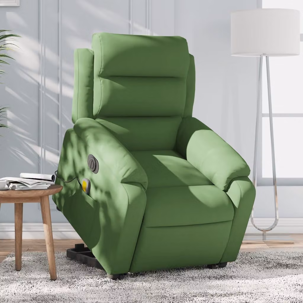 Poltrona Alzapersona con Massaggio vidaXL in Velluto Verde Chiaro con Assistenza Elettrica e Braccioli
