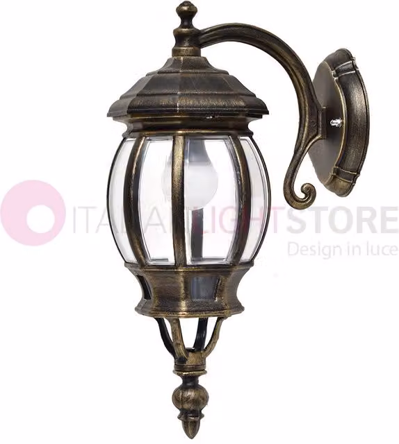 ENEA Applique Lanterna a Parete da Esterno in Alluminio Classica Nero-Oro GARDENLIGHT
