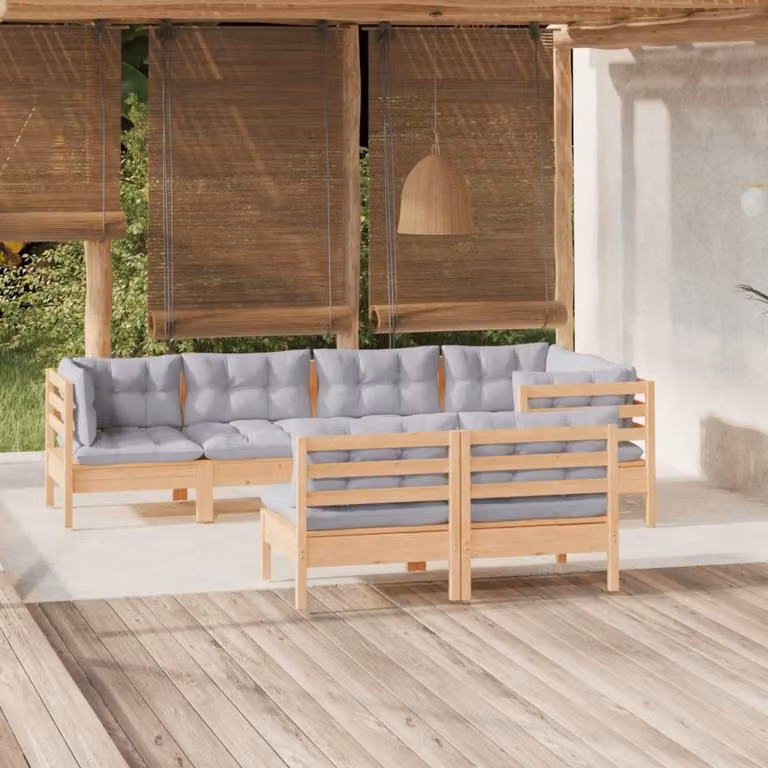 Maison Exclusive - Set Divani da Giardino 7 pz con Cuscini Grigi Massello di Pino